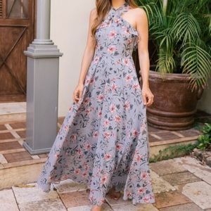 Gal Meets Glam Ella Floral Ruffle Chiffon Maxi Dress